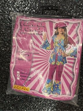 Franco FLOWER POWER CHILD SIZE MEDIUM 8/10 HOT PINK COSTUME w/ HAT GROOVY HIPPIE